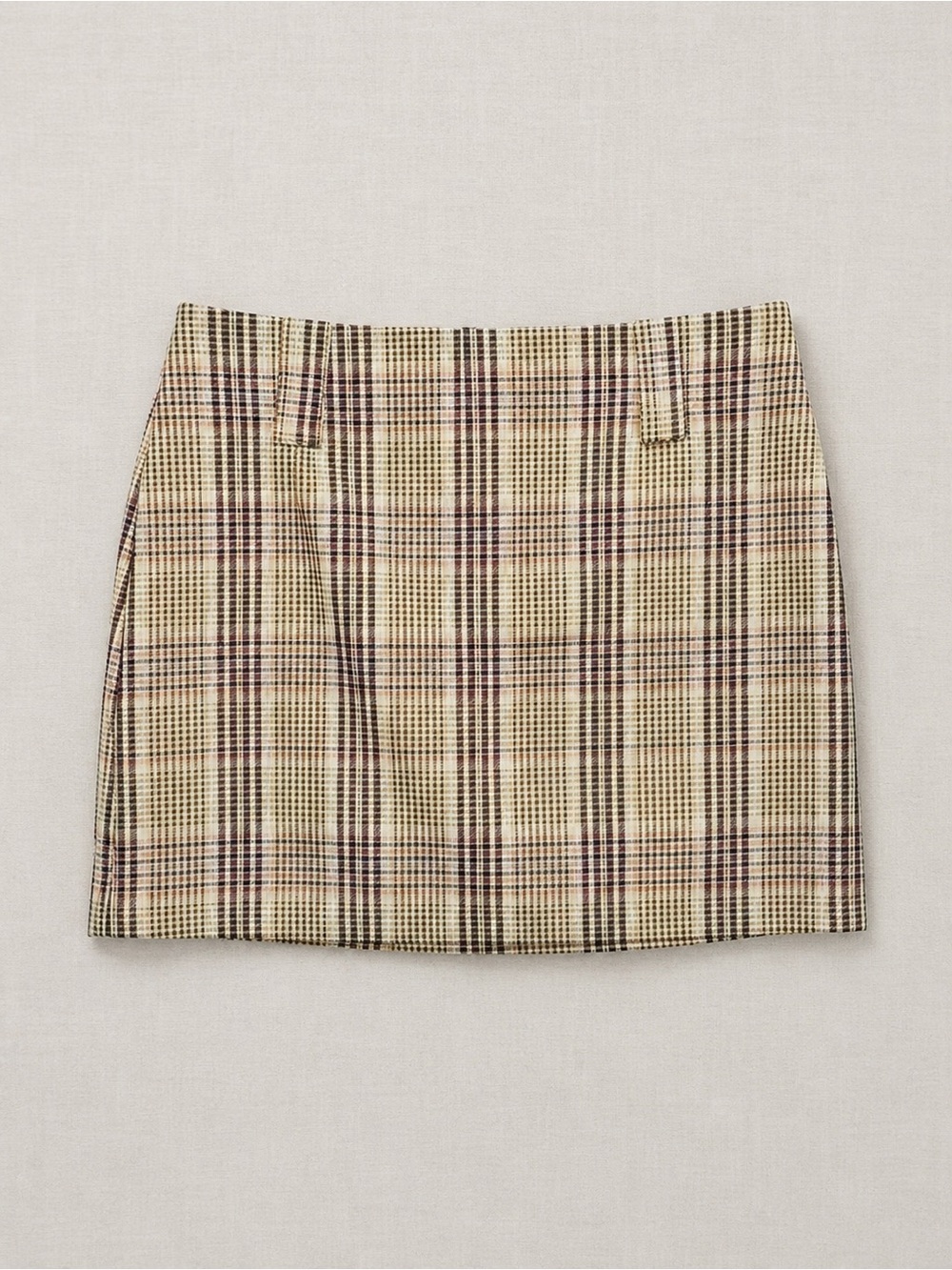 re:named Beige and Black Checkered Mini Skirt